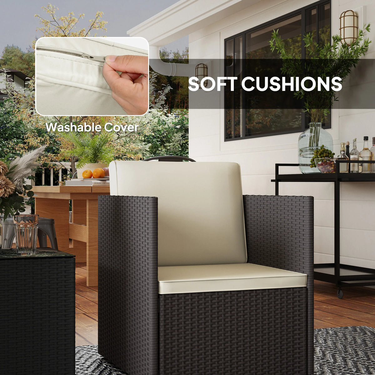 Outsunny Folding Wicker Bistro Patio Furniture Set For Garden