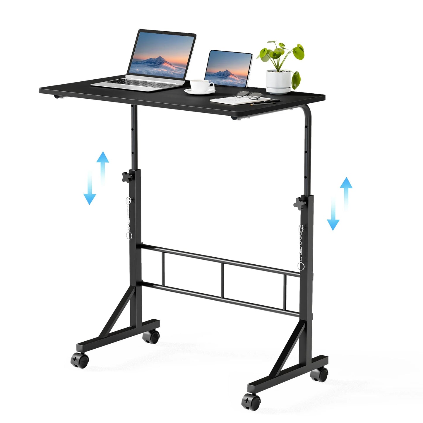 JHK 31.5" Adjustable Height Mobile Desk with Locking Wheels Pin-Lock Portable Computer Desk Laptop Workstation for Walking Pad Active Home Office