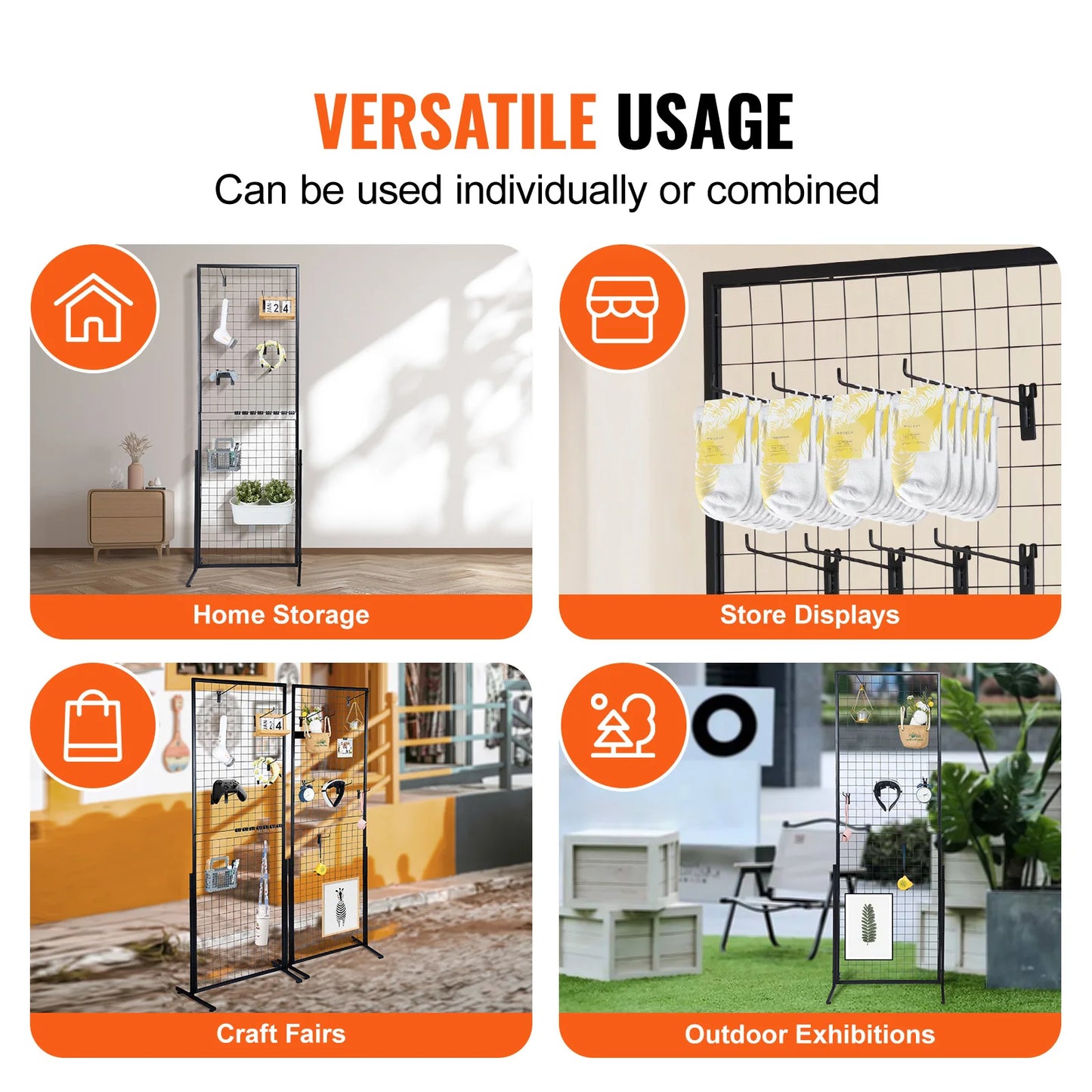 SucceBuy Grid Wall Panels Display Racks With Hooks For Retail