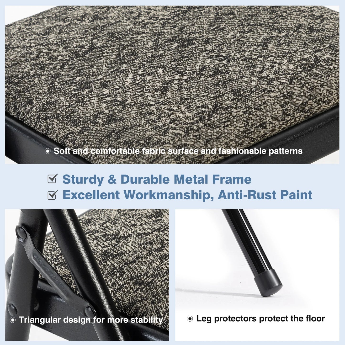 MCQ 4 Pack Foldable Fabric Padded Cushion Office Chair Ergonomic Metal Frame Soft Cushion Lumbar Support Heavy Capacity 330LB For Home Office﻿