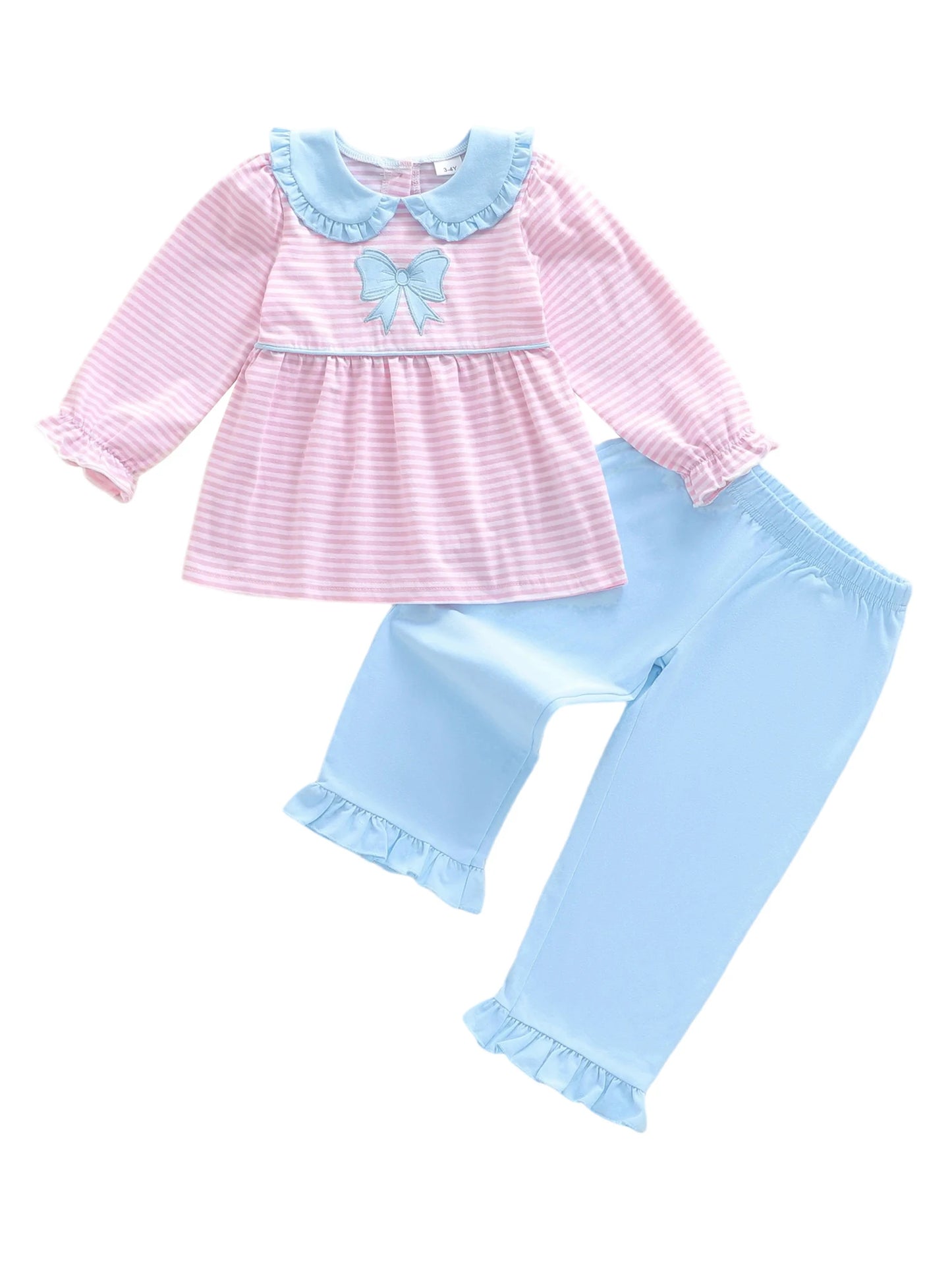 Girls 2-Piece Outfit With Bow Collar For Fall Fashion