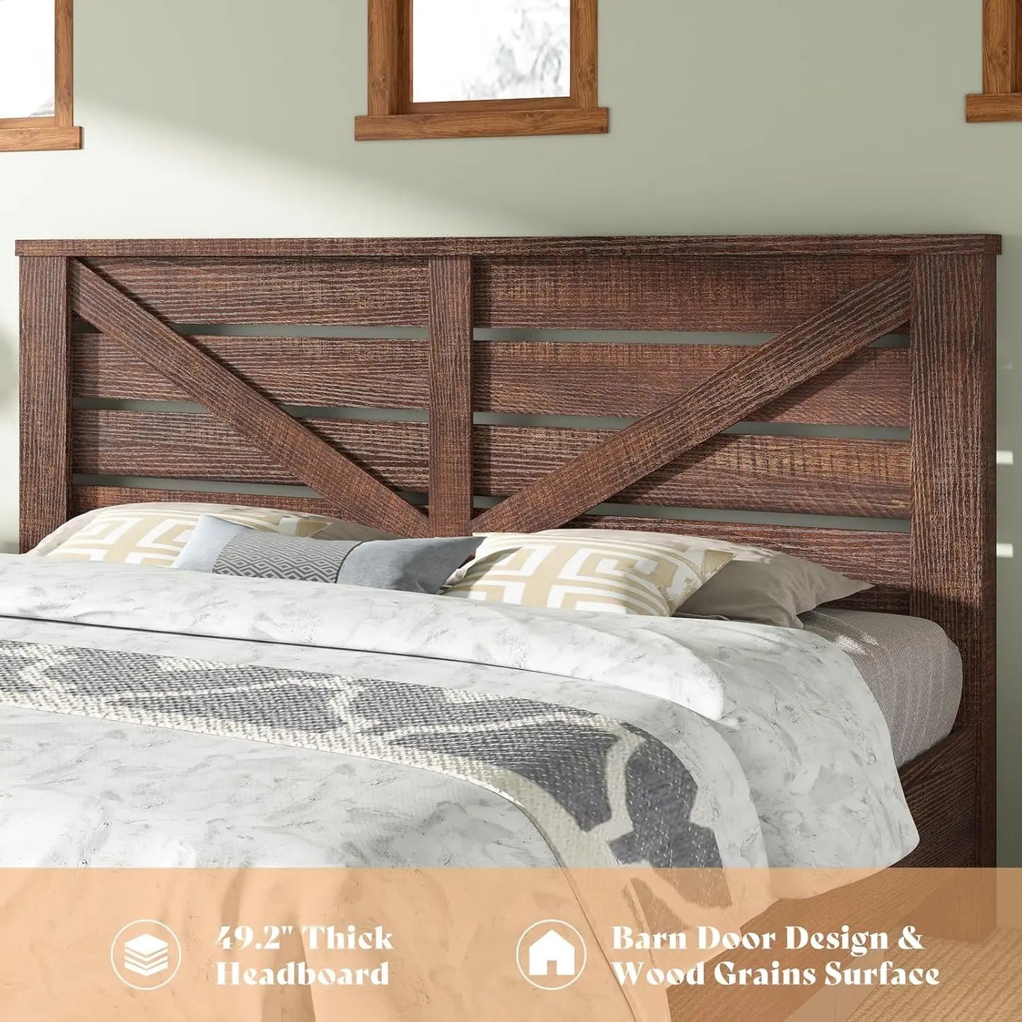 King Size Bed Frame with 49.2" Barn Door Headboard and Footboard, Rustic Farmhouse Platform Bed Frame with Wood, Customized