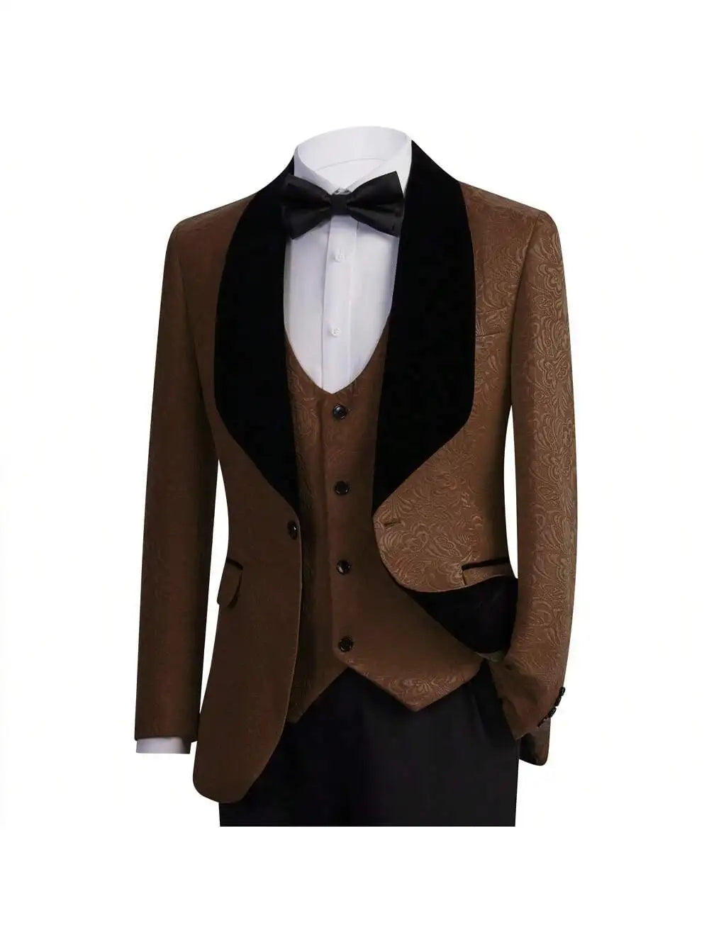 Mens Floral Tuxedo 3Piece Blazer Set Jacquard Paisley
