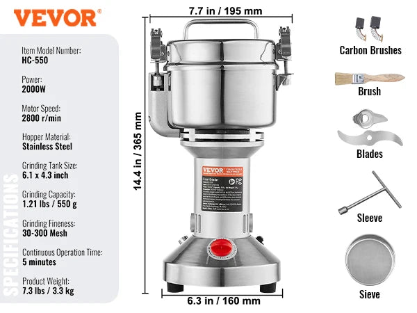 VEVOR Electric Grain Mill Grinder for Dry Herbs and Spices
