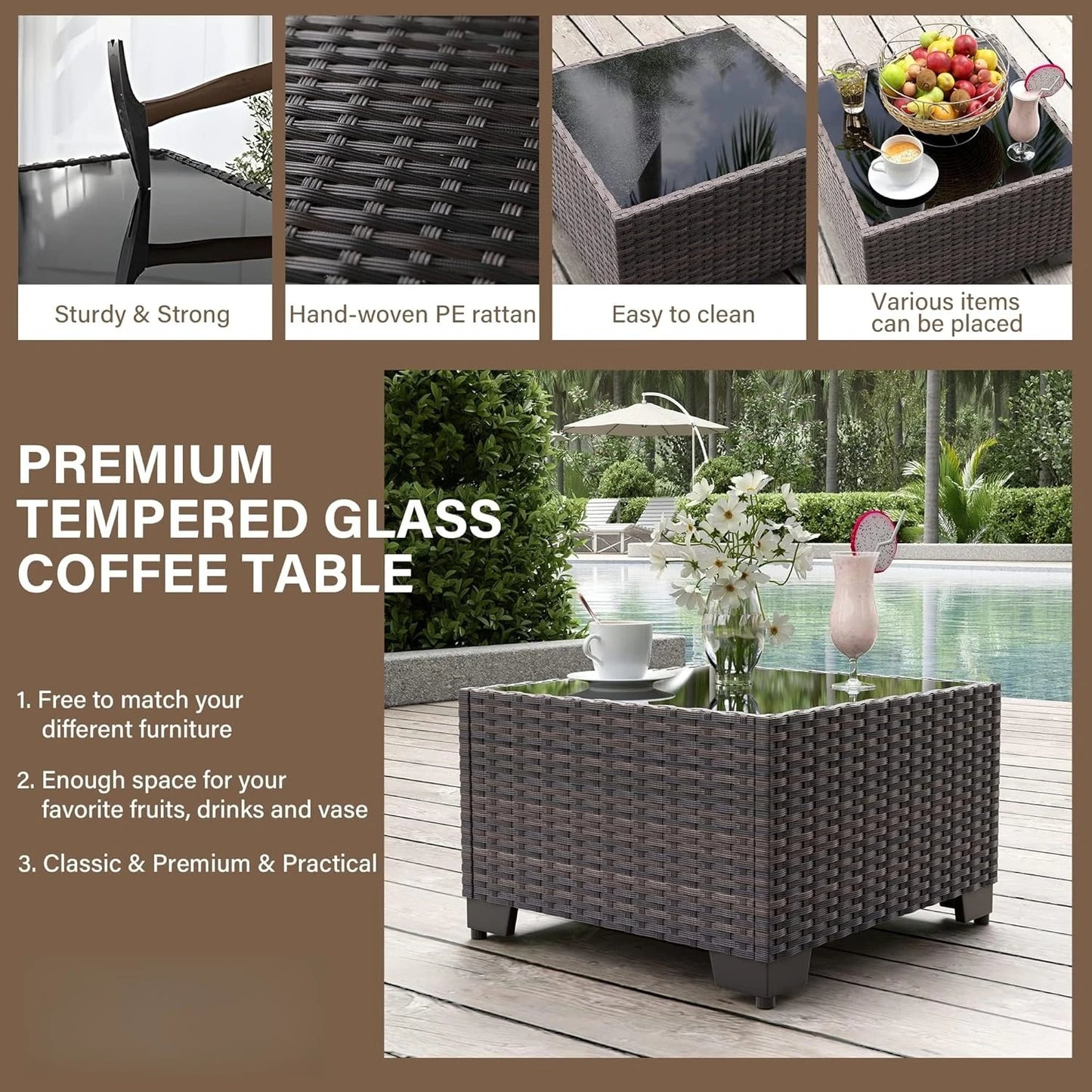 Patio Furniture Set with Coffee Table, 9 Pieces Outdoor Sectional with Wide Seat and Thick Cushion, All Weather, Customized