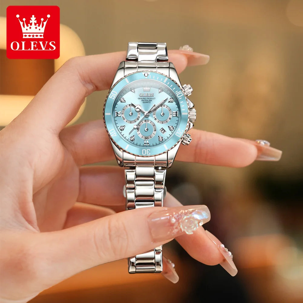OLEVS Women's Quartz Chronograph Watch With Date and Luminous Dial