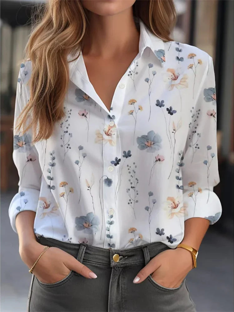 Rosa Feracn Women Loose Long Sleeve Face Print Blouse