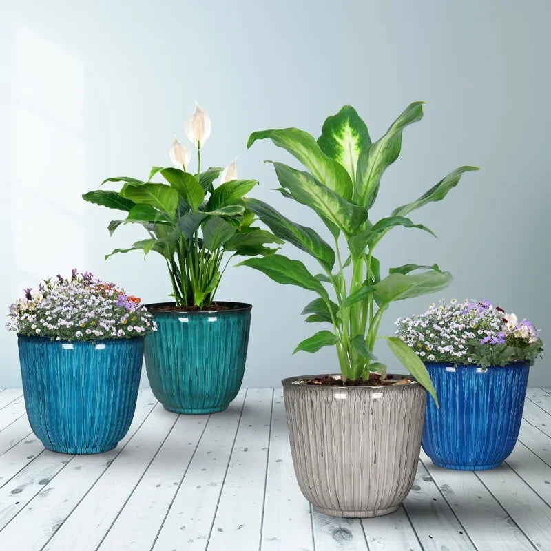 Recycled Plastic Round Planter with Drainage Holes UV Resistant Tear Resistant Indoor Outdoor Use Ideal Succulents Flowers and