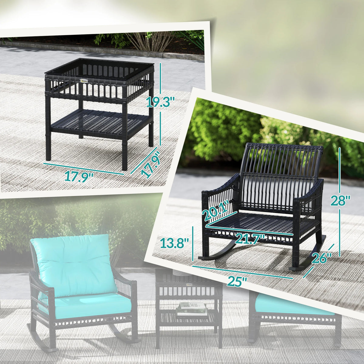 Outsunny Outdoor PE Rattan Rocking Chair Furniture Set