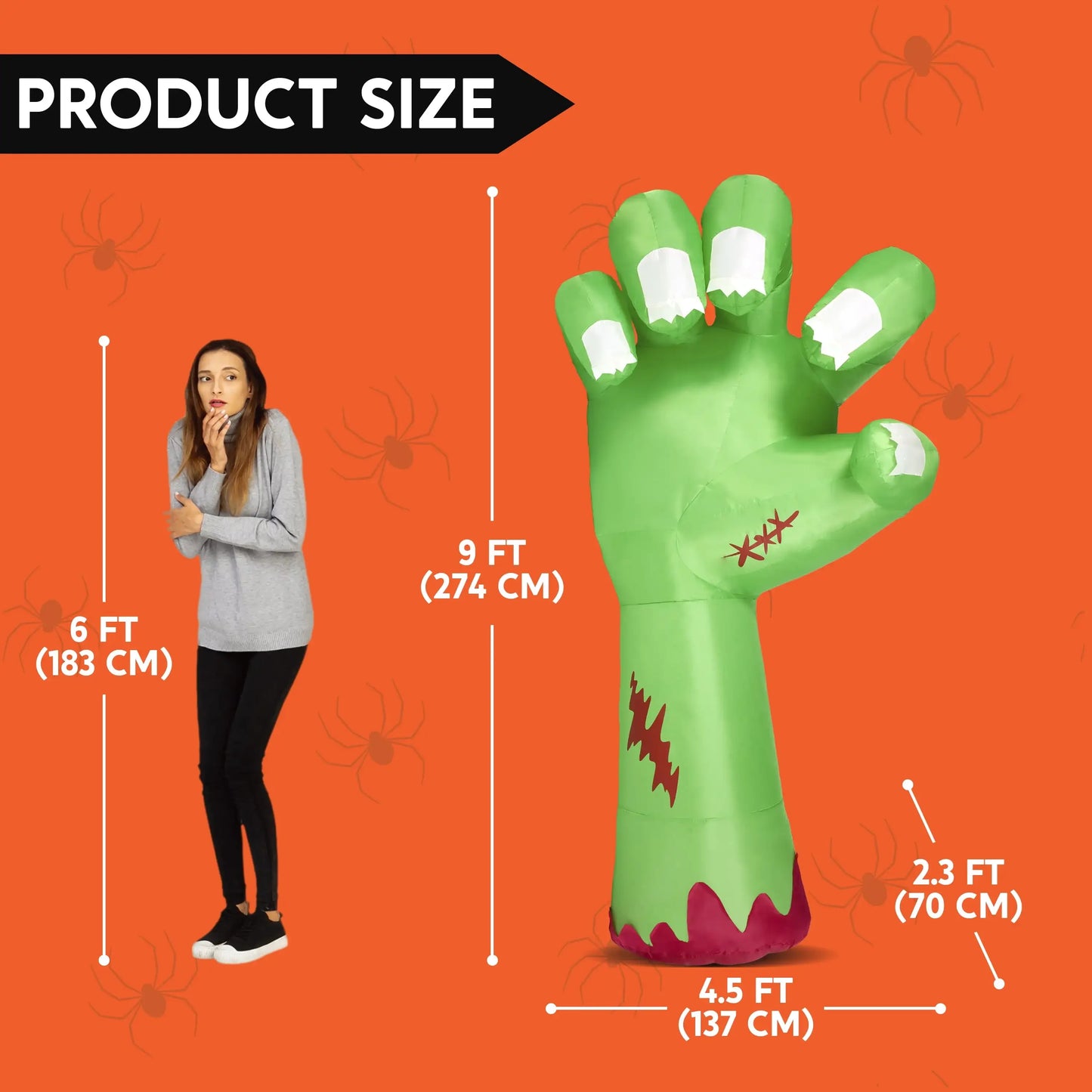 Joyfy 9Ft LED Scary Green Broken Zombie Hand Inflation