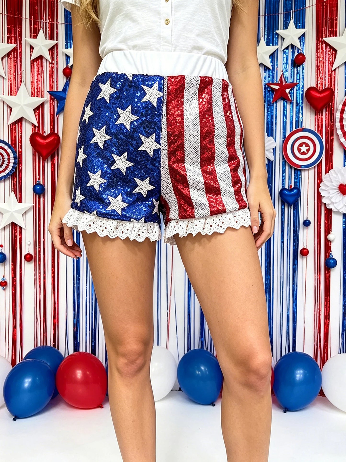 Women s Patriotic American Flag Print Denim Shorts High Waist Frayed Hem Distressed Jean Shorts for Summer Beach Party Casual