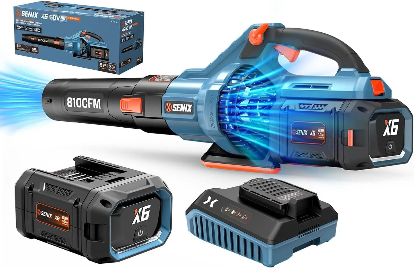 XMSJ Cordless Leaf Blower 60V Brushless 810 CFM 170 MPH