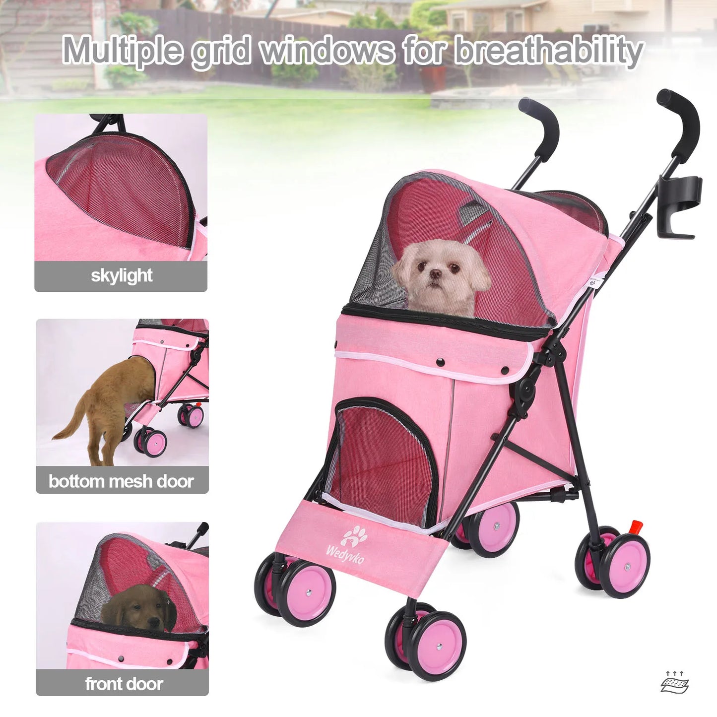Wedyvko Pet Stroller Four Wheels With Brakes And Storage