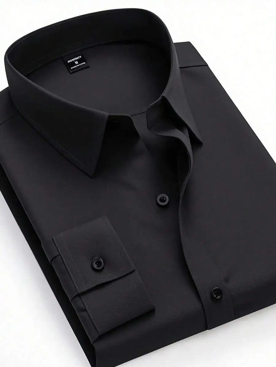 Mens Solid Color Long Sleeve Button Up Shirt Stand Collar