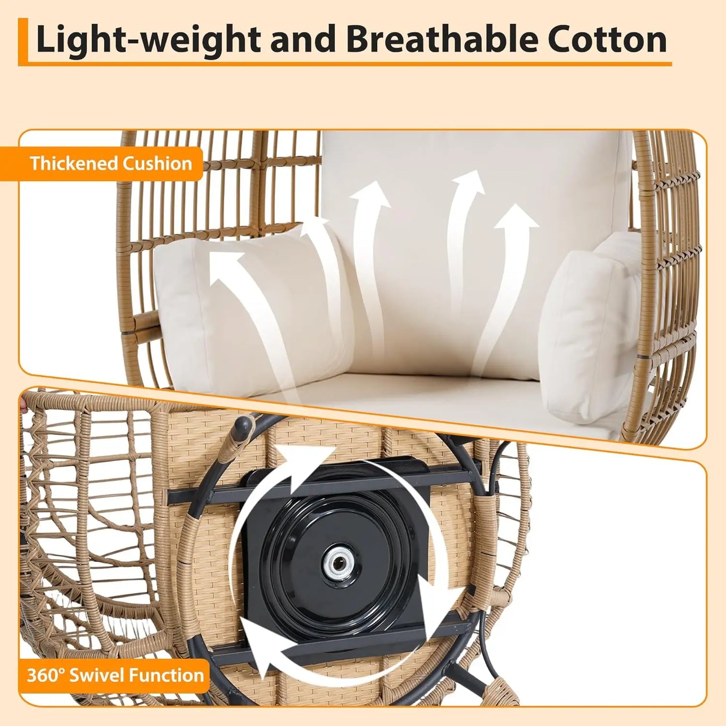 Studyset 360 Degree Swivel Rattan Egg Chair Outdoor Lounge Cushions