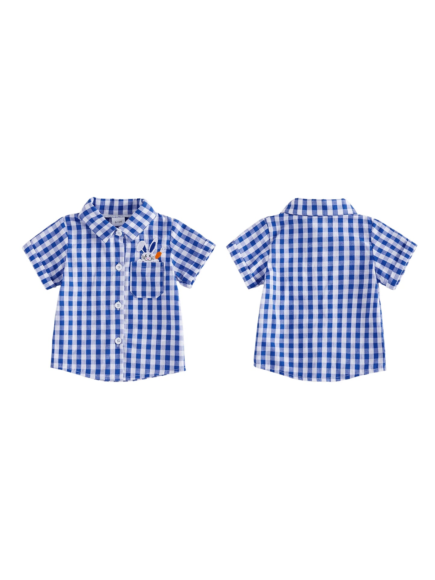Cute Toddler Boys Easter Outfit Short Sleeve Shirt with Bunny Embroidery and Plaid Shorts Set for Summer Holiday Party Wear
