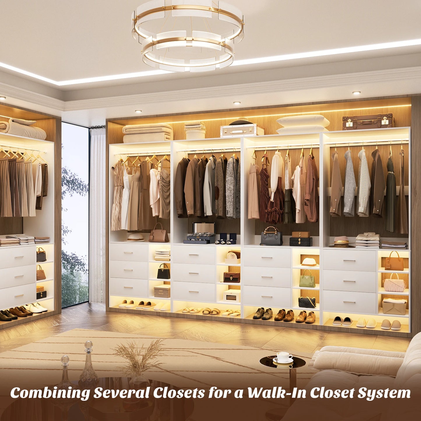 Aheaplus 2.5FT Wood Closet Organizer System with 3 Drawers 29.5'' Walk-in Or Small Closet Wardrobe with Clothes Rack And Hanging Rods