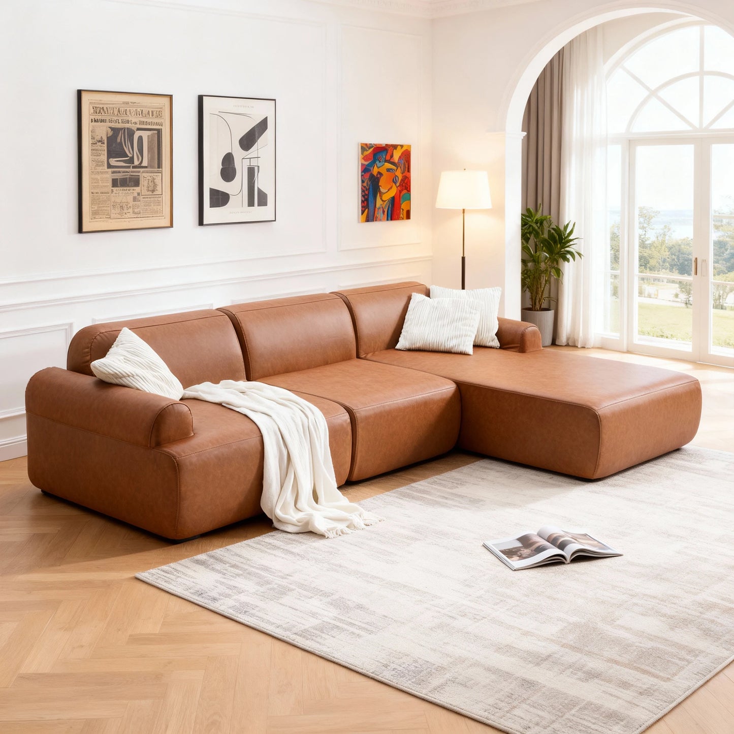 L-Shaped Modular Leather Sofa For Families
