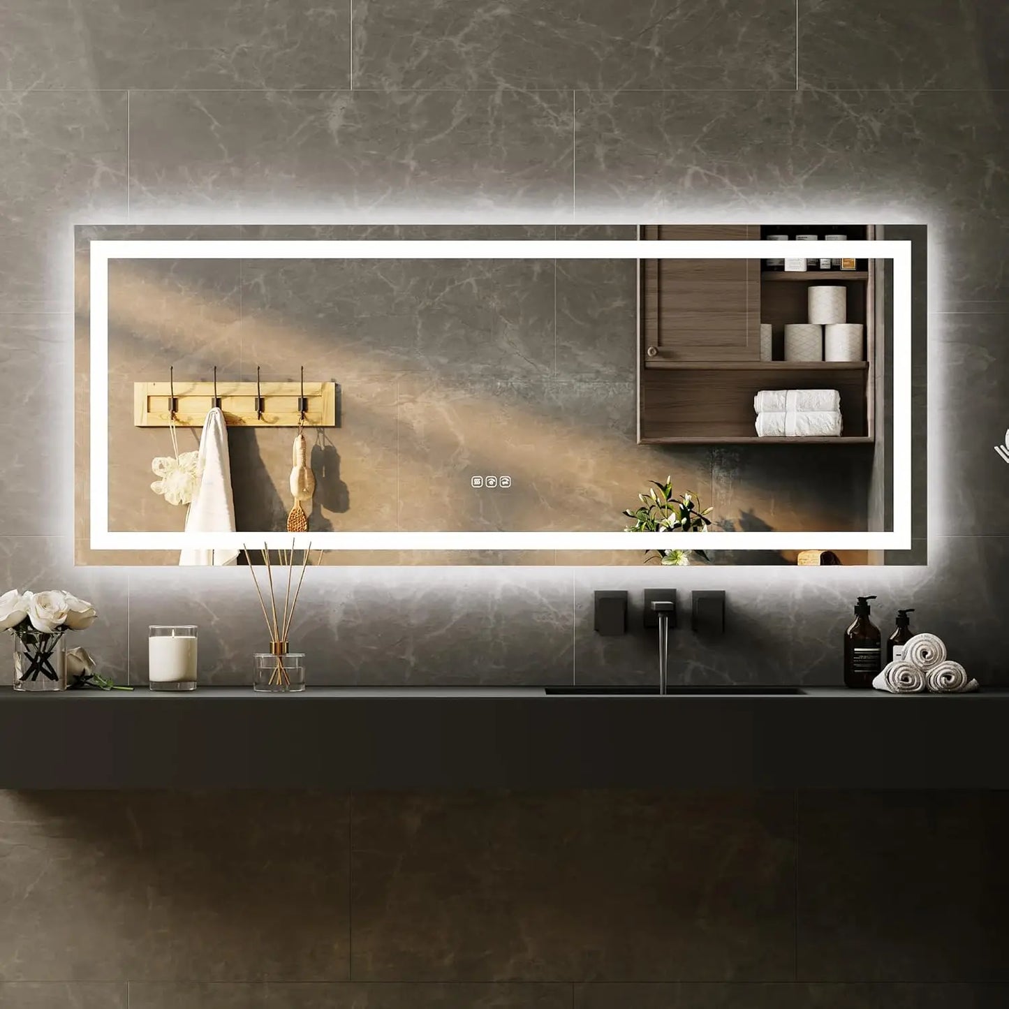 Twister.CK Frameless LED Bathroom Mirror Anti Fog Dimmable Wall Mount