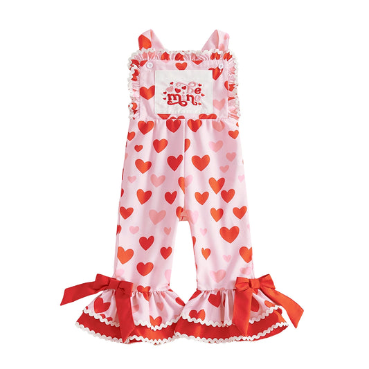 Girls Heart Print Flare Pants With Bowknot Detail Casual Wear