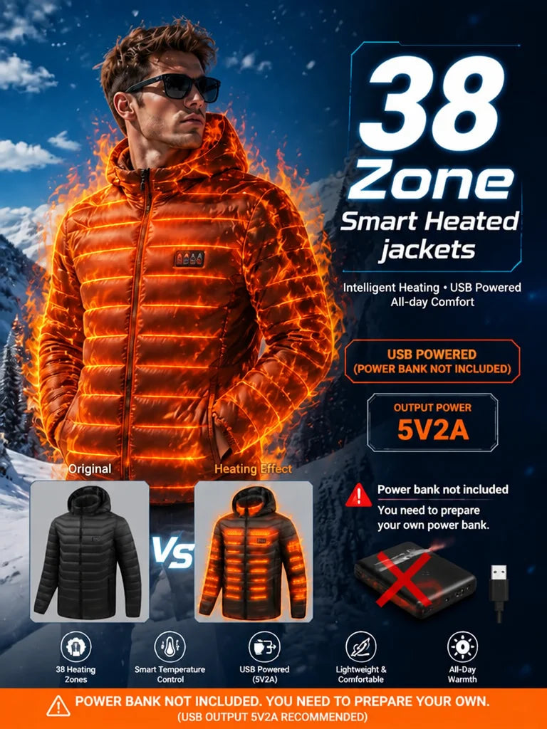 Men's Intelligent Heated Jacket With 39 Heating Zones And Hood