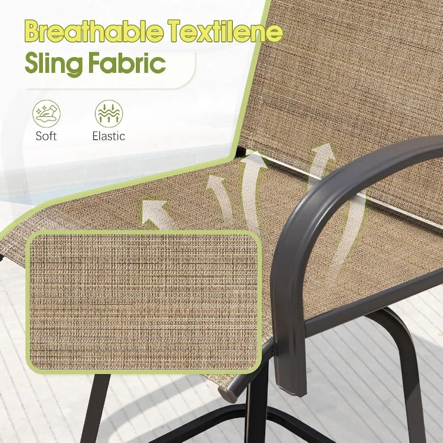 Outdoor Patio Swivel Bar Set With Bamboo Seats And Metal Frame