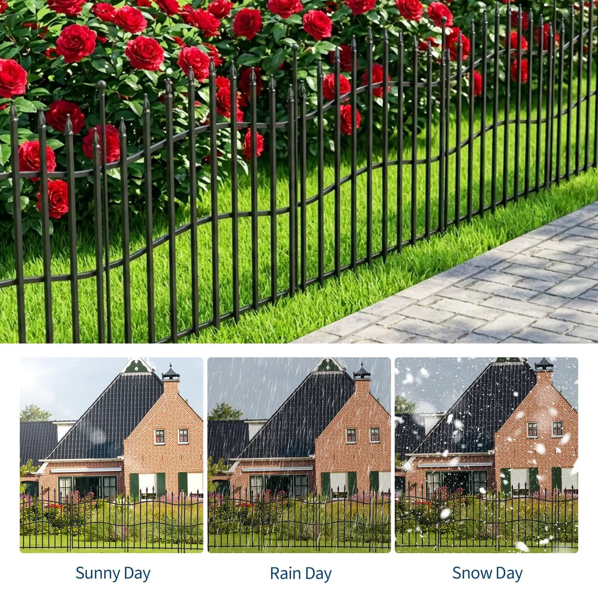 HiMISS Garden Fence Panels Metal Animal Barrier With Gate