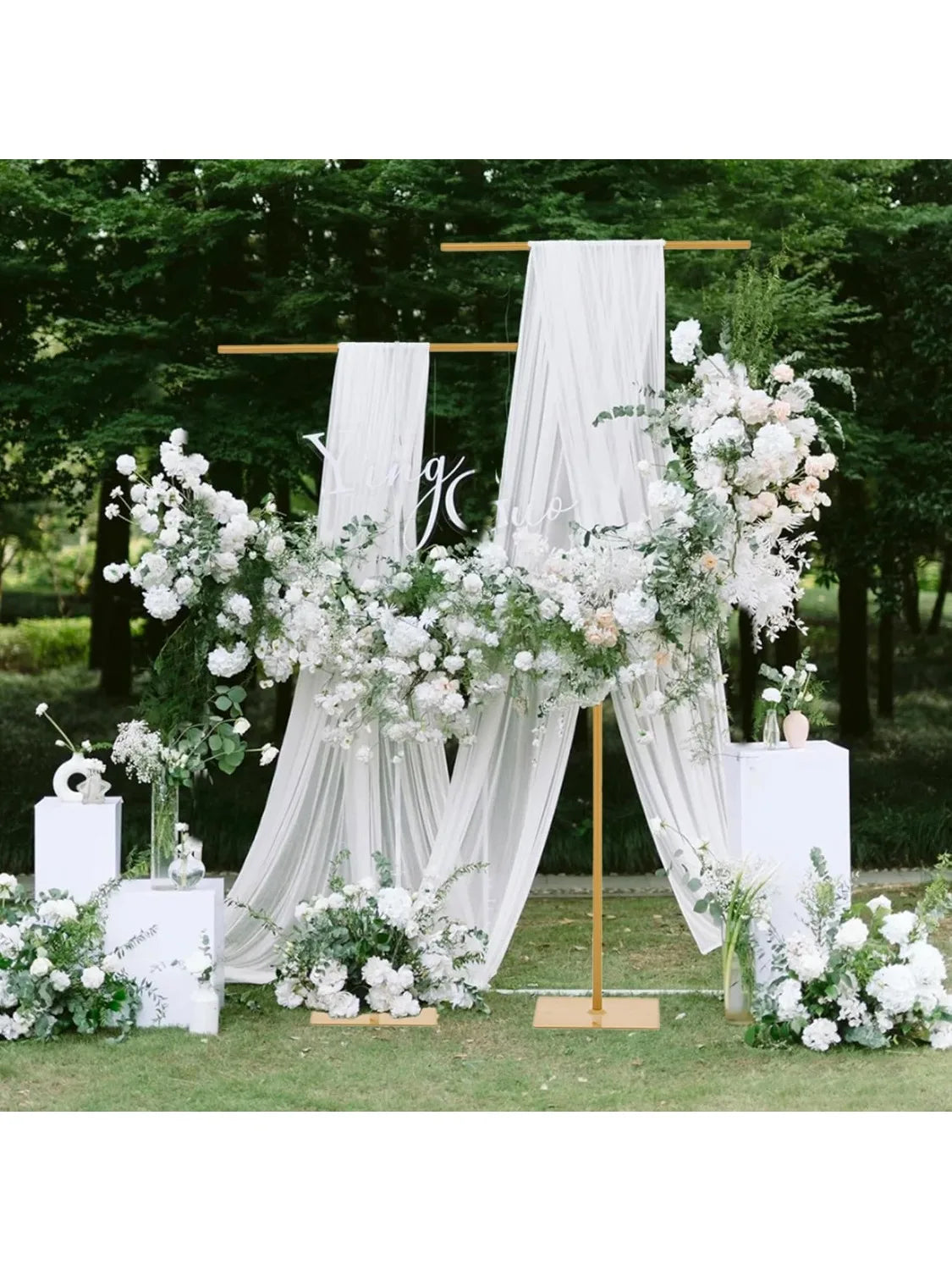 4pcs Gold 8FT Backdrop Stand for Wedding  Adjustable Duty Metal Background Stand Decor for Birthday Party Baby Shower