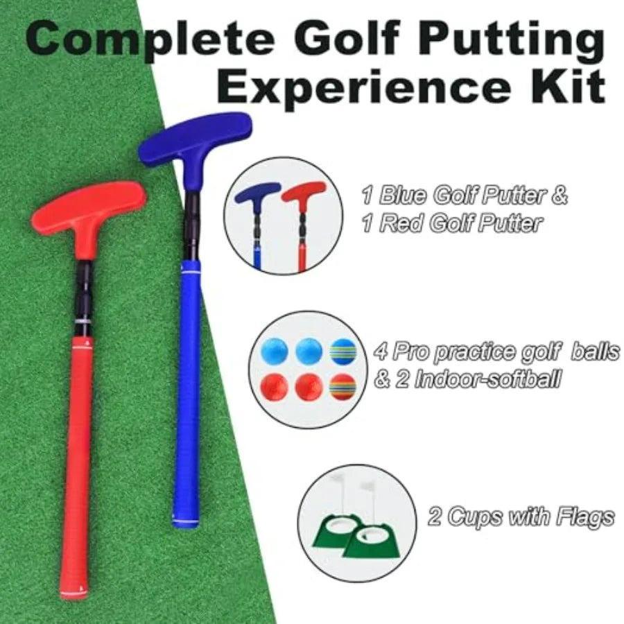 Adjustable Golf Putter, Mini Golf Set - 2 Golf Clubs with 6 Balls and 2 Cup with Flag, Two-Way Putter for Right and Left Handed