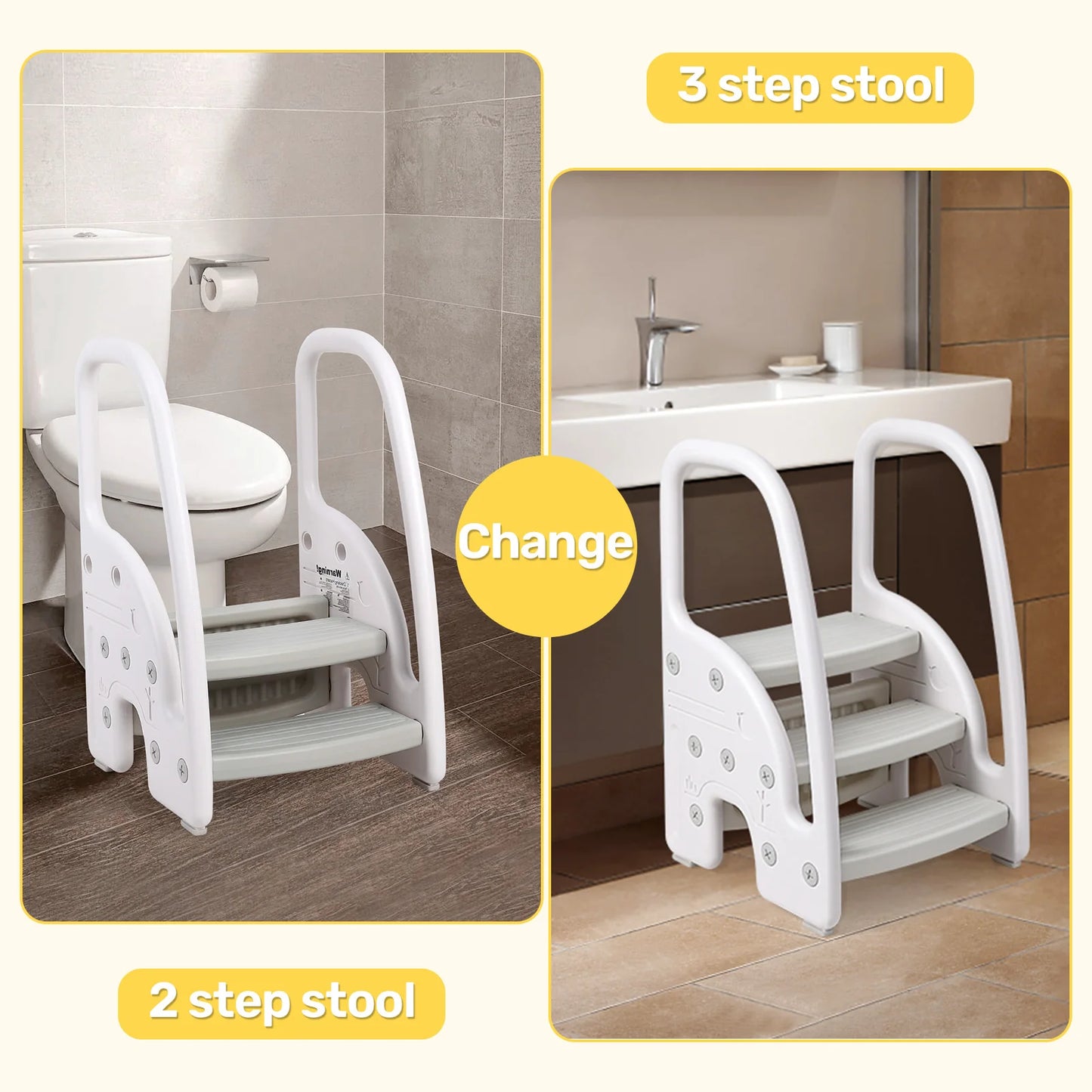 Toddler Plastic Step Stool With Side Handles For Bathroom Kitchen