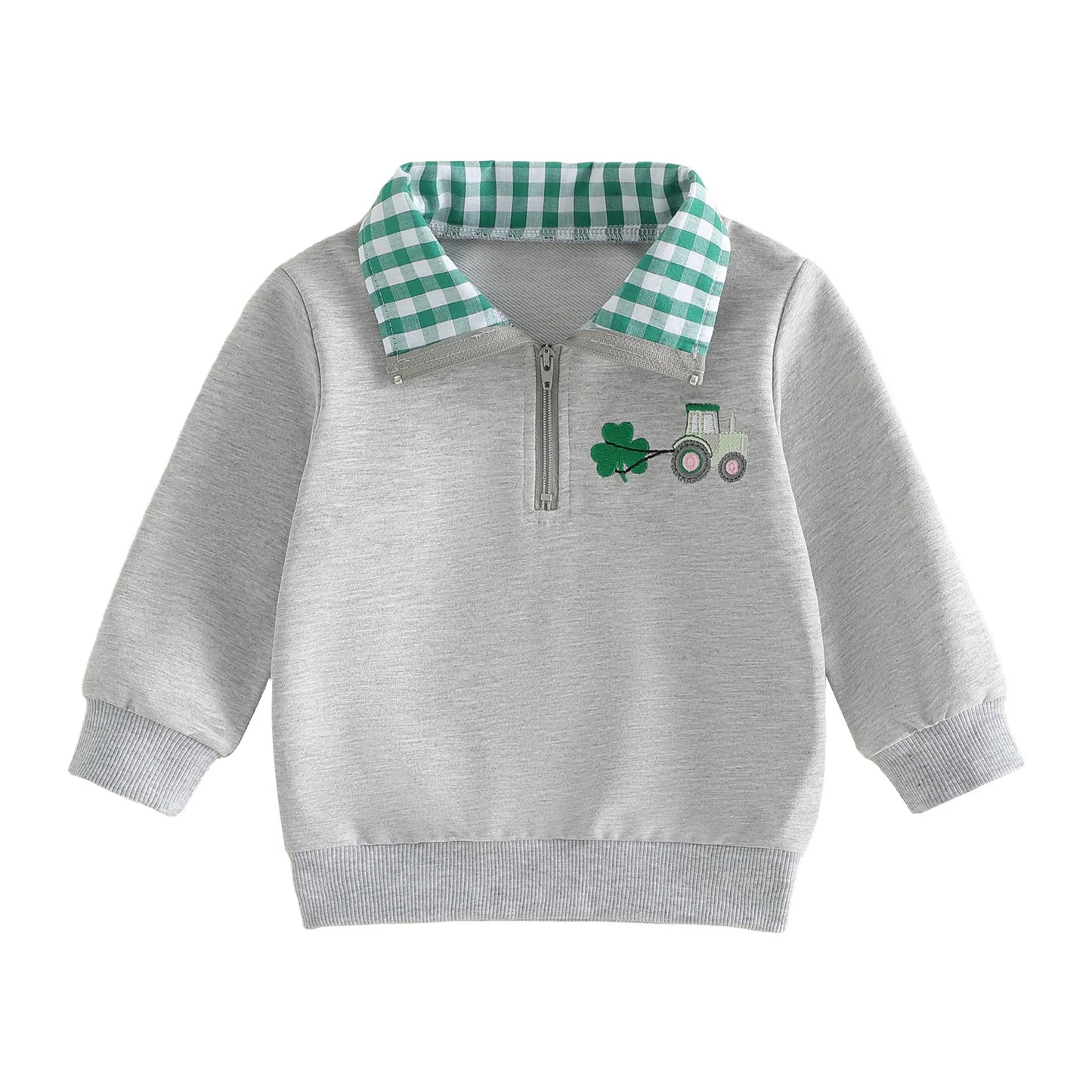 Kids St Patrick s Day Hoodie Irish Clover Embroidered Sweatshirt Long Sleeve Lapel Quarter Zip Pullover Sweatshirt for Boys