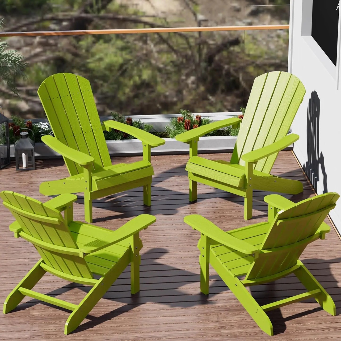 Adirondack Chairs Set of 4 Plastic Weather Resistant-Grey, Modern Poly Lumber Outdoor Chairs Like Real Wood, Widely, Customized