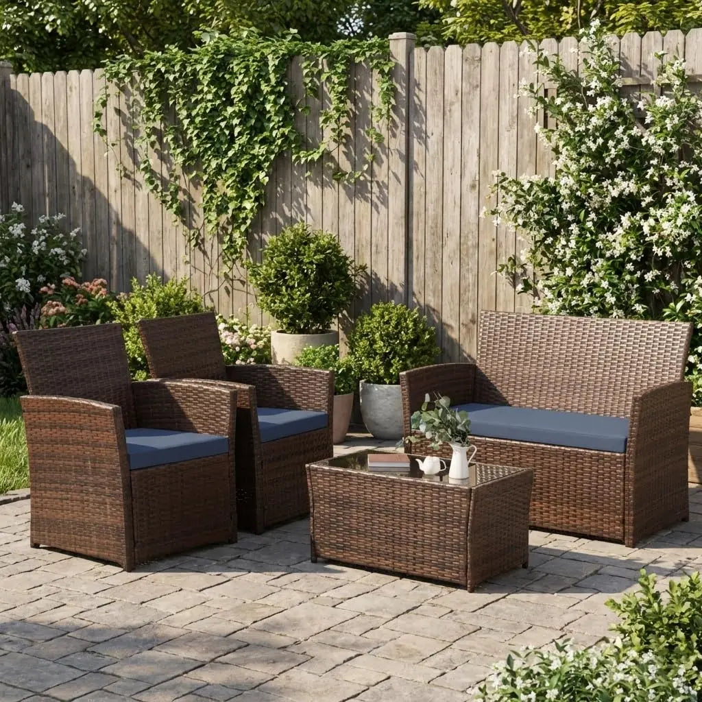 4 Piece Outdoor Patio Furniture Sets, Patio Sectional Furniture Conversation Sofa Set, Rattan Table and Chairs and, Customized