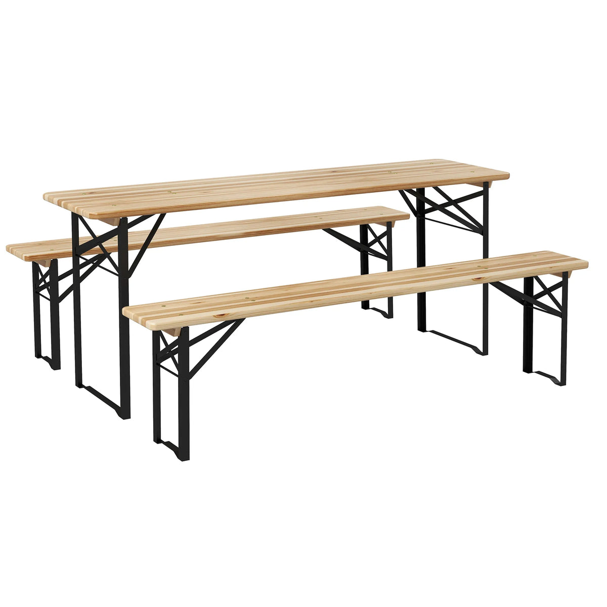Outsunny Camping Table Set Wood Top Metal Frame Outdoor Furniture