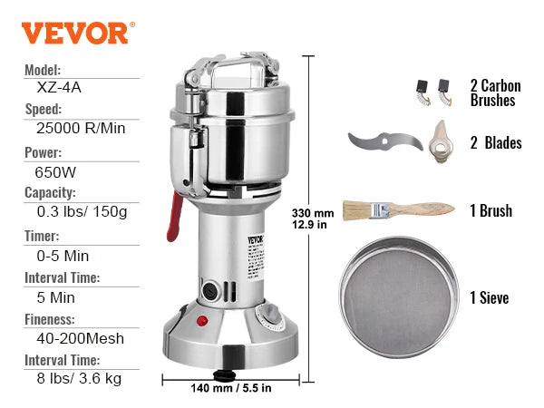 VEVOR Electric Grain Mill Grinder for Dry Herbs and Spices