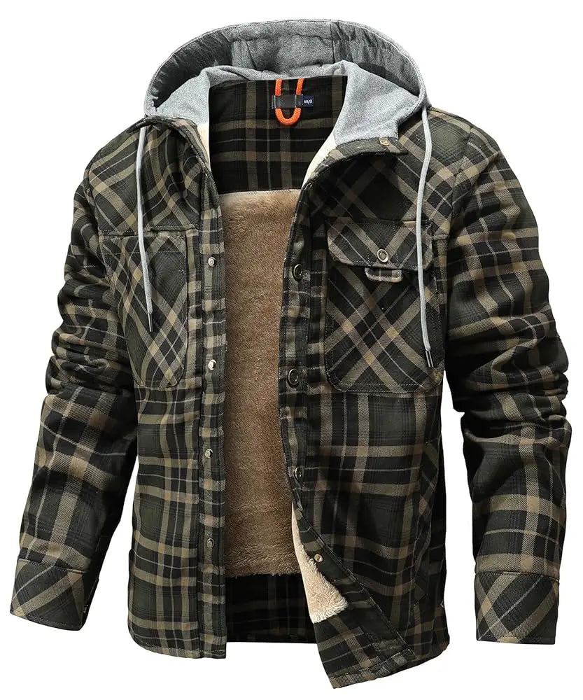 Men's Winter Hooded Plaid Flannel Sherpa Lined Jacket