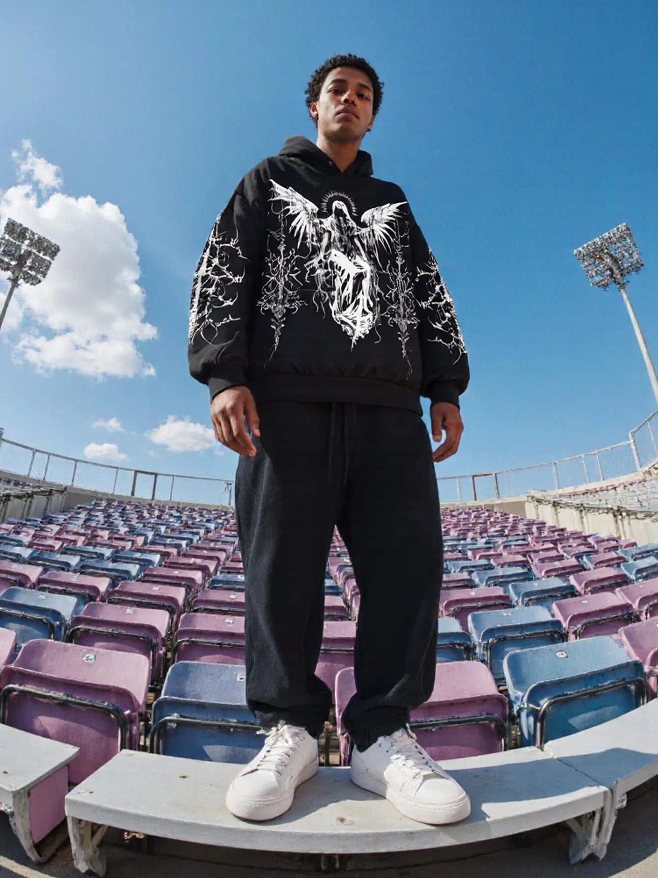 Casual Dark Angel Print Hoodie Unisex Harajuku Y2K Streetwear Style