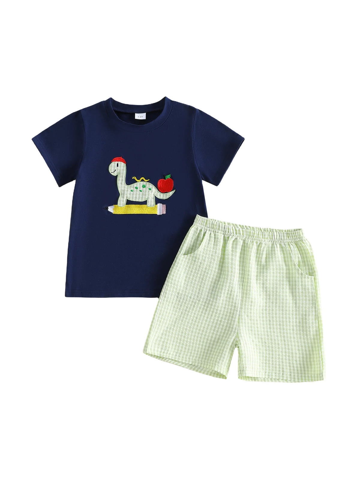Toddler Boys Dinosaur Embroidery Tshirt And Matching Shorts Set