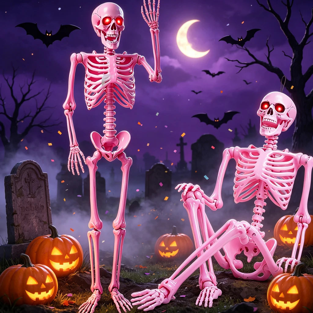 Sound Activated Posable Skeleton Decoration With Glowing Red LED Eyes