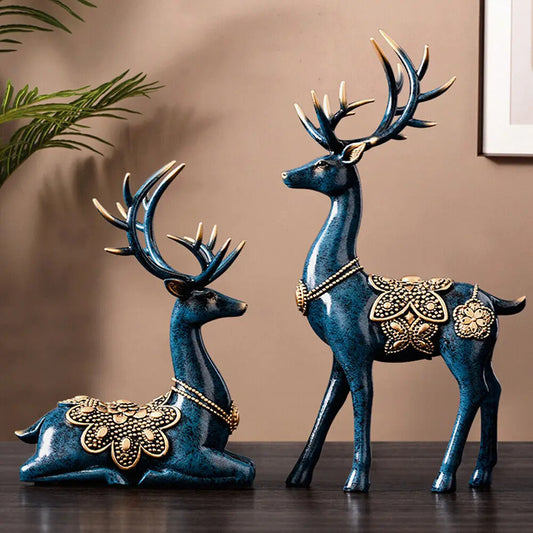 Sika Deer Tabletop Decor 2Pcs Resin Hand-Painted Deer Sculpture Figurines Smooth Surface Easy-Maintain For Desk Art Decor