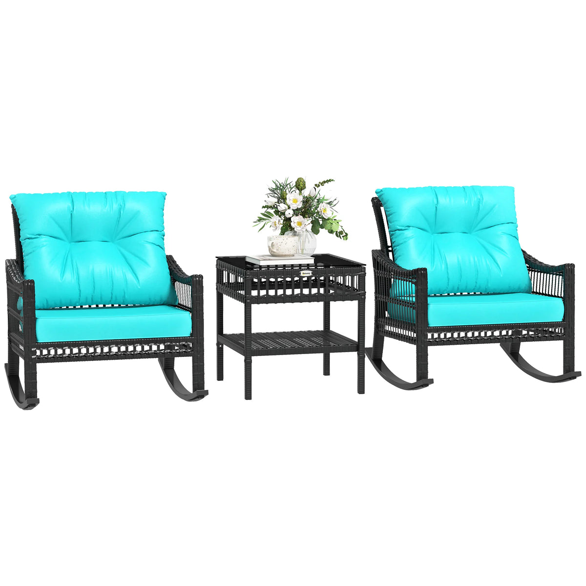 Outsunny Outdoor PE Rattan Rocking Chair Furniture Set