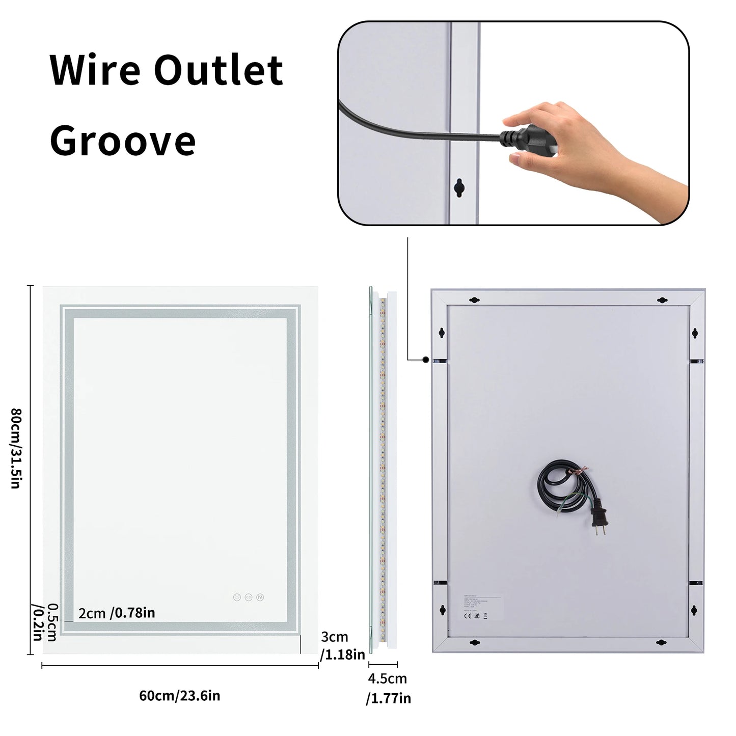 LED Illuminated Bathroom Mirror With Front Backlit Fogless Wall Mount