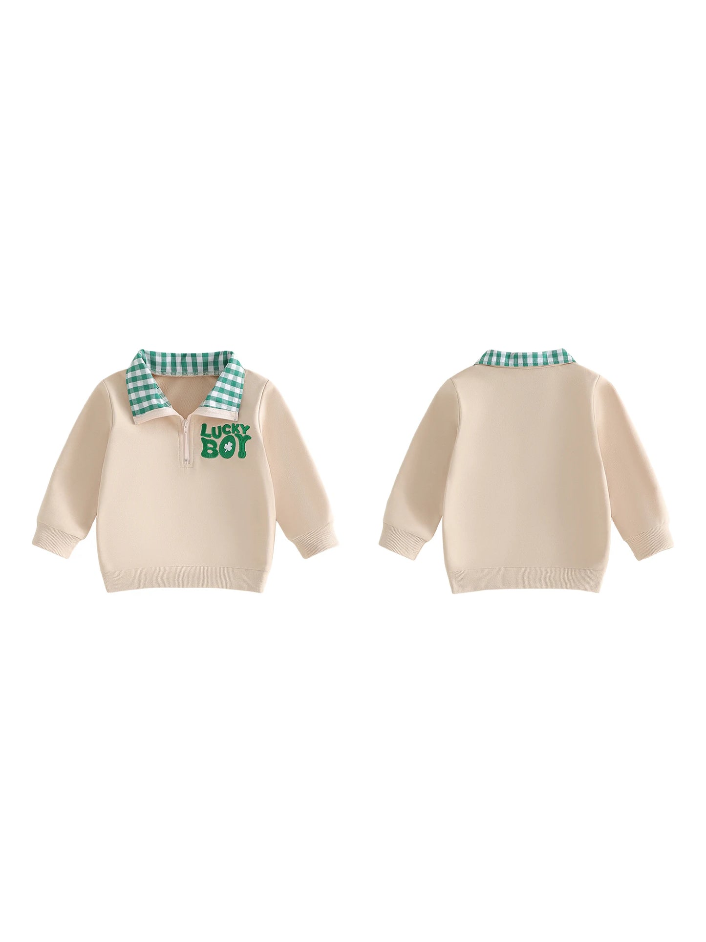 Kids St Patrick s Day Hoodie Irish Clover Embroidered Sweatshirt Long Sleeve Lapel Quarter Zip Pullover Sweatshirt for Boys