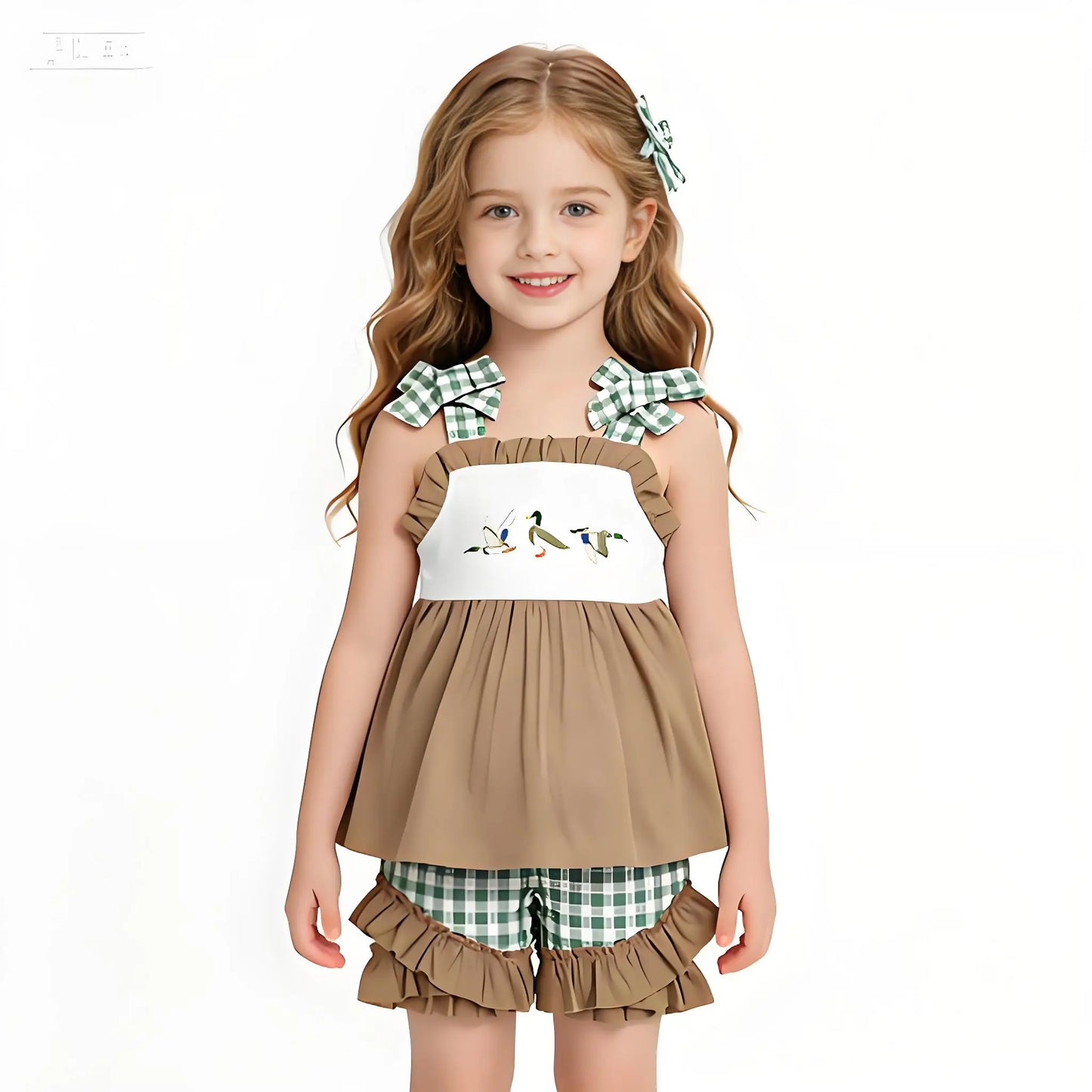 Toddler Girls TwoPiece Summer Outfit Flutter Sleeve Ruffle Tunic Shorts
