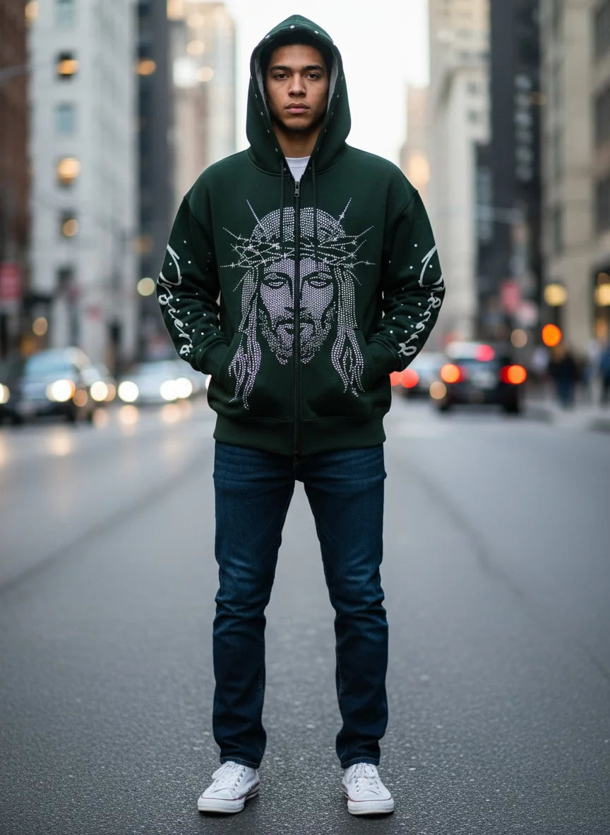 Casual Men's Hoodie With Diamond Pattern Three-Dimensional Design