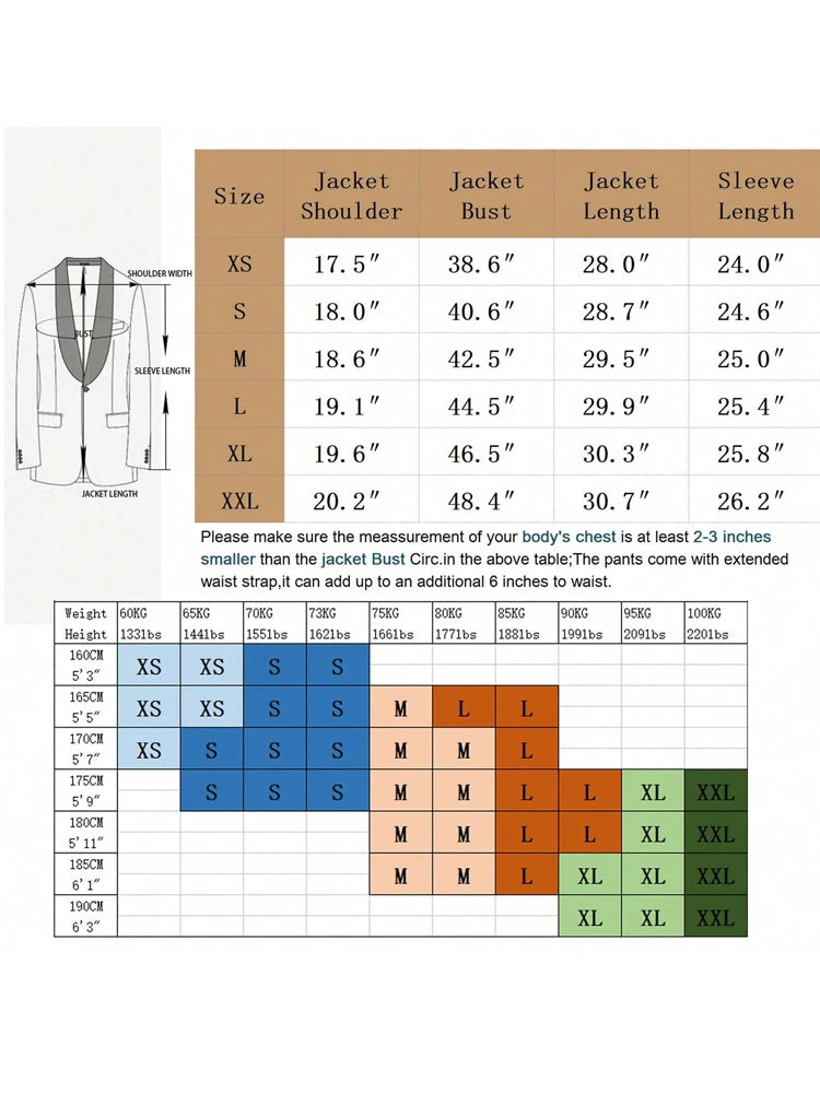 Men's Jacquard 2 Piece Slim Fit Double Breasted Suit Set
