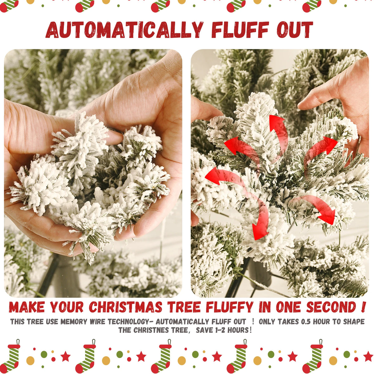 Pre Lit Flocked Artificial Christmas Tree With Led Lights
