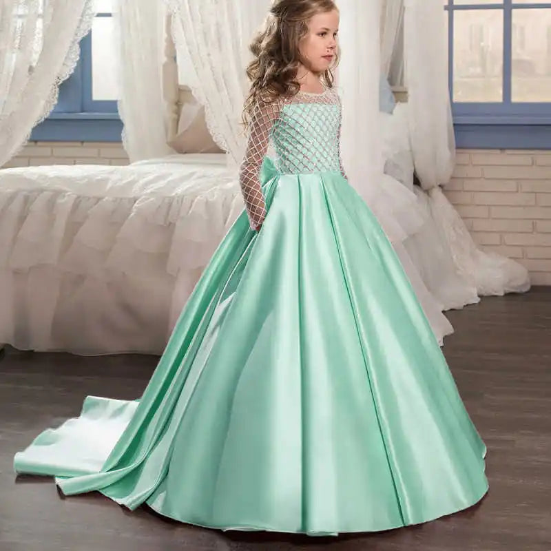 Elegant Lace Trailing Flower Girl Dress First Communion