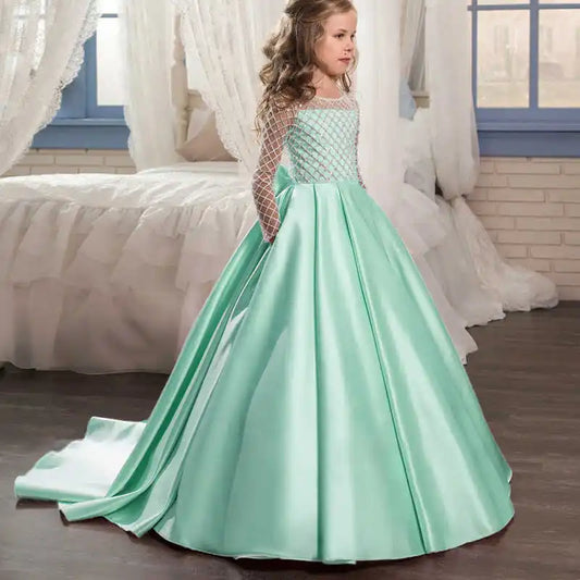 Elegant Lace Trailing Flower Girl Dress First Communion