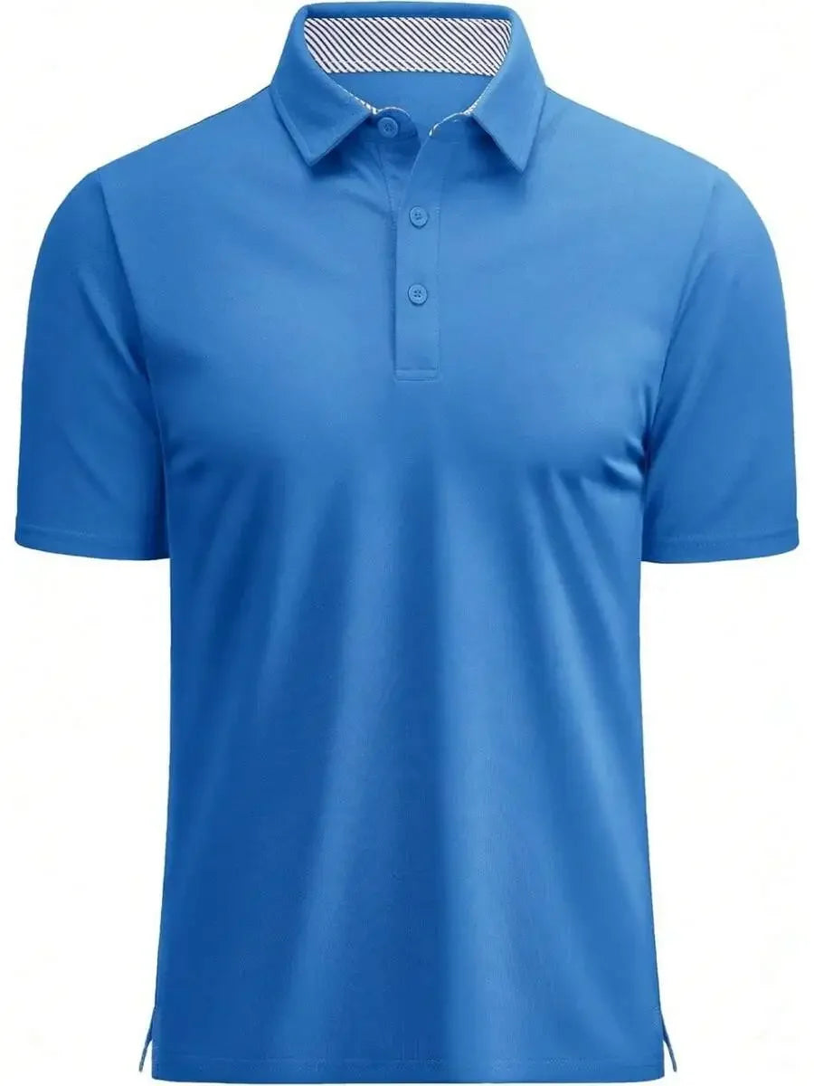 Mens Short Sleeve Cotton Pique 3-Button Classic Fit Casual Golf Shirt